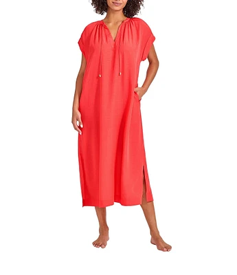 Tommy Bahama Capri Coast Split V-Neck Caftan Swim Cover-Up