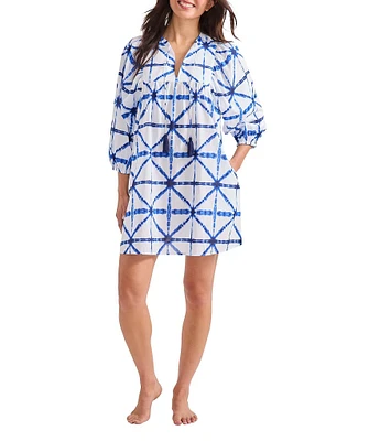 Tommy Bahama Catalina Shibori Cotton V-Neck Swim Cover-Up
