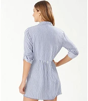 Tommy Bahama Chambray Stripe Boyfriend Shirt Swim Cover-Up