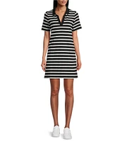 Tommy Bahama Coastal Cabana Horizontal Striped Jersey Collared Split-V Neck Short Sleeve Dress