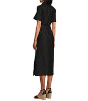 Tommy Bahama Coastalina Solid Cross Dyed Linen Plain Weave Point Collared Popover Midi Dress