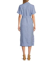 Tommy Bahama Coastalina Solid Cross Dyed Linen Plain Weave Point Collared Popover Midi Dress