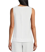 Tommy Bahama Coastalina Solid Linen Plain Weave V-Neck Sleeveless Tassel Tie Tank