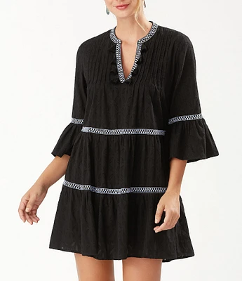 Tommy Bahama Cotton Clip Embroidered Tier Swim Cover Up Dress