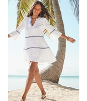 Tommy Bahama Cotton Clip Embroidered Tier Swim Cover Up Dress