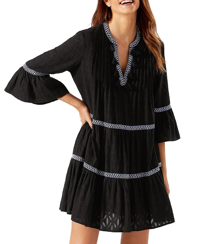 Tommy Bahama Cotton Clip Embroidered Tier Swim Cover Up Dress