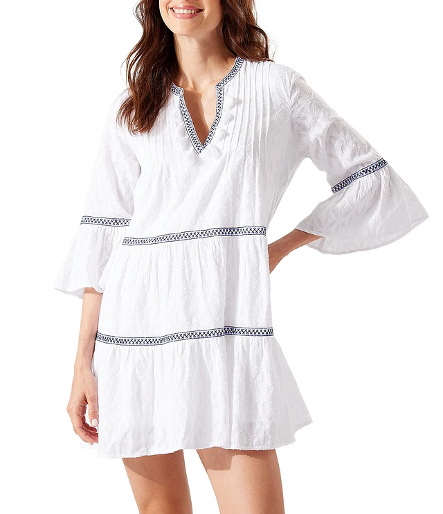 Tommy Bahama Cotton Clip Embroidered Tier Swim Cover Up Dress | Liberty  Center