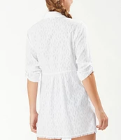 Tommy Bahama Cotton Clip Jacquard Burnout Boyfriend Swim Cover Up Shirt