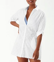 Tommy Bahama Cotton Clip Jacquard Burnout Boyfriend Swim Cover Up Shirt