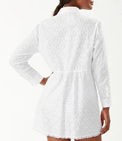 Tommy Bahama Cotton Clip Jacquard Burnout Boyfriend Swim Cover Up Shirt