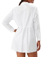 Tommy Bahama Cotton Clip Jacquard Burnout Boyfriend Swim Cover Up Shirt