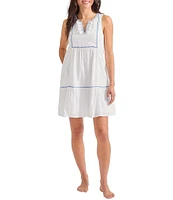 Tommy Bahama Cotton Clip Solid Texture Split V-Neck Sleeveless Swim Cover-Up Dress