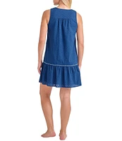 Tommy Bahama Cotton Clip Solid Texture Split V-Neck Sleeveless Swim Cover-Up Dress