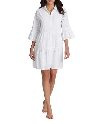 Tommy Bahama Cotton Clip Tiered Button Front Swim Cover-Up Dress