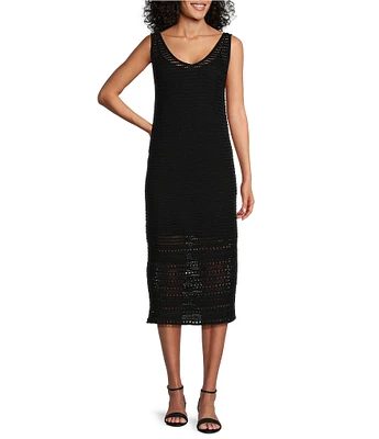 Tommy Bahama Crochet Lace Scoop Neck Sleeveless Midi Sheath Dress
