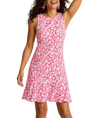 Tommy Bahama Darcy Bright Bay Flounce Crew Neck Sleeveless A-Line Dress