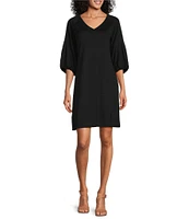 Tommy Bahama Darcy Ponte Knit V-Neck 3/4 Bishop Sleeve A-Line Dress