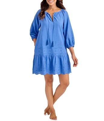 Tommy Bahama Eyelet Cove Embroidered V-Neck Swim Cover-Up Dress