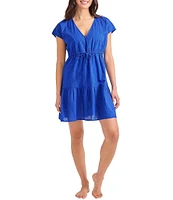 Tommy Bahama Organic Cotton Eyelet Cove V-Neck Swim Cover-Up Dress