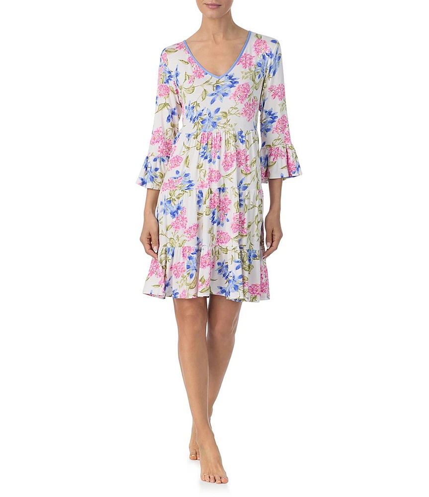 Tommy Bahama Floral Print 3/4 Sleeve V-Neck Nightshirt