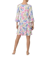 Tommy Bahama Floral Print 3/4 Sleeve V-Neck Nightshirt