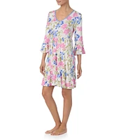 Tommy Bahama Floral Print 3/4 Sleeve V-Neck Nightshirt