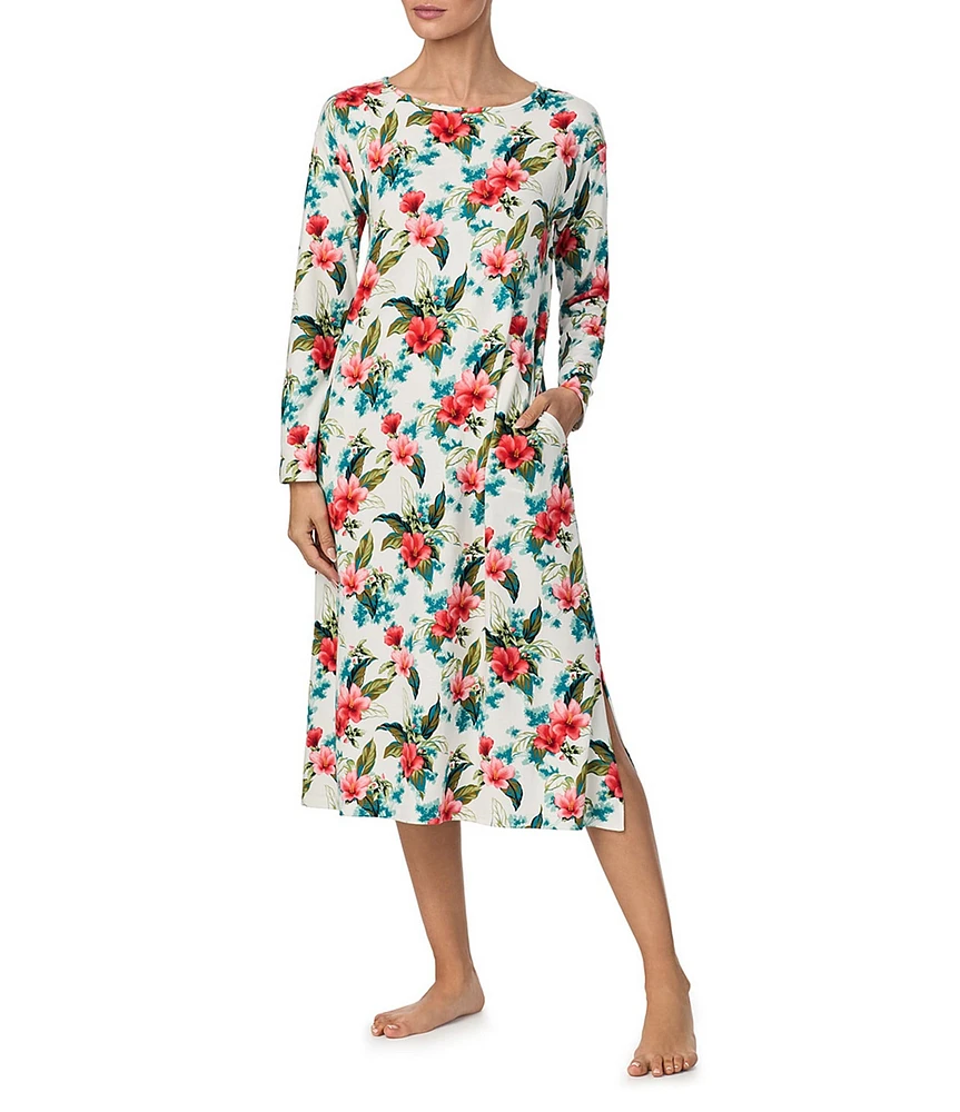 Tommy Bahama Floral Print Long Sleeve Round Neck Nightgown