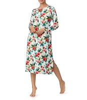 Tommy Bahama Floral Print Long Sleeve Round Neck Nightgown