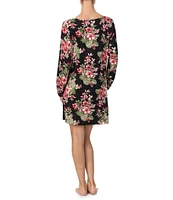 Tommy Bahama Floral Print Long Sleeve Round Neck Sweater Knit Tunic