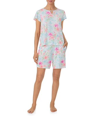 Tommy Bahama Floral Print Short Sleeve Round Neck Knit Shorty Pajama Set