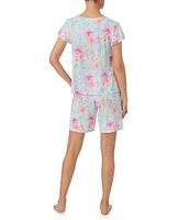 Tommy Bahama Floral Print Short Sleeve Round Neck Knit Shorty Pajama Set