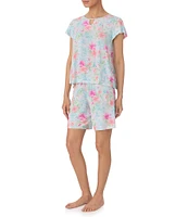 Tommy Bahama Floral Print Short Sleeve Round Neck Knit Shorty Pajama Set