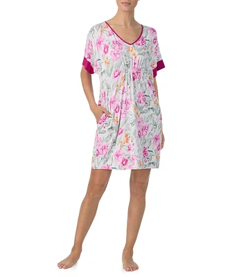 Tommy Bahama Floral Print Short Sleeve V Neck Knit Caftan