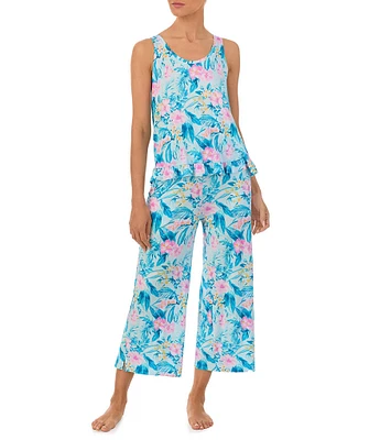 Tommy Bahama Floral Print Sleeveless Round Neck Cropped Pant Pajama Set