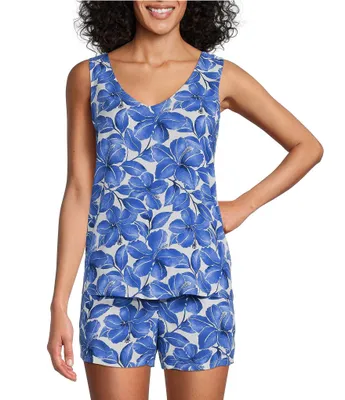 Tommy Bahama Floral Print Sleeveless V-Neck Woven Shorty Pajama Set