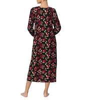 Tommy Bahama Floral Printed Long Sleeve V-Neck Jersey Knit Nightgown