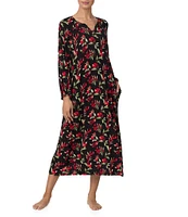 Tommy Bahama Floral Printed Long Sleeve V-Neck Jersey Knit Nightgown