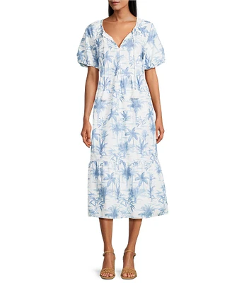Tommy Bahama Fortuna Fronds Cotton Poplin Midi Dress