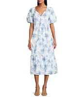 Tommy Bahama Fortuna Fronds Cotton Poplin Midi Dress