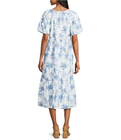 Tommy Bahama Fortuna Fronds Cotton Poplin Midi Dress