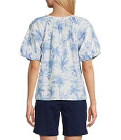 Tommy Bahama Fortuna Fronds Poplin Tassel Short Sleeve Top