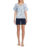 Tommy Bahama Fortuna Fronds Poplin Tassel Short Sleeve Top