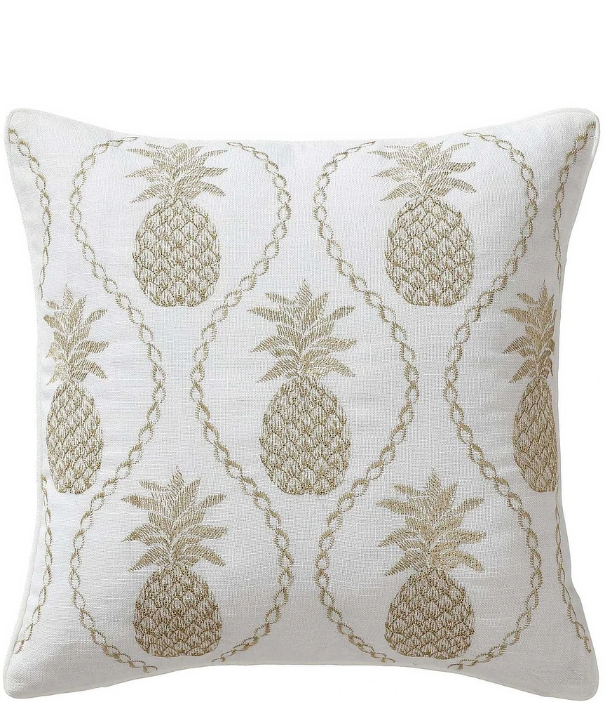 Tommy Bahama Golden Pineapples Embroidered Felt Square Throw Pillow