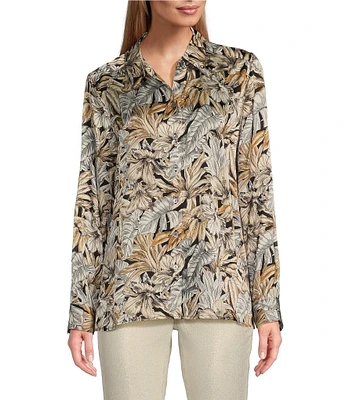 Tommy Bahama Grand Canal Tropical Printed Silk Crepe Satin Point Collar Long Sleeve Button Front Shirt