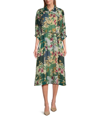 Tommy Bahama Hightide Floral Print Woven Long Sleeve Button Front Midi Shirt Dress