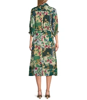 Tommy Bahama Hightide Floral Print Woven Long Sleeve Button Front Midi Shirt Dress