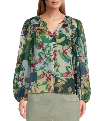 Tommy Bahama Hightide Floral Woven V-Neck Long Sleeve Blouse