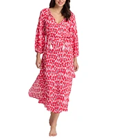 Tommy Bahama Ikat Stripe V-Neck 3/4 Sleeves Midi Dress Swim Cover-Up