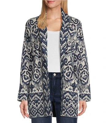 Tommy Bahama Indigo Palms Ikat Long Sleeve Tie-Front Side Pocket Cardigan