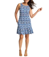 Tommy Bahama Island Cays Blooms Geometric Print Sleeveless Ruffle Hem Spa Dress Swim Cover-Up